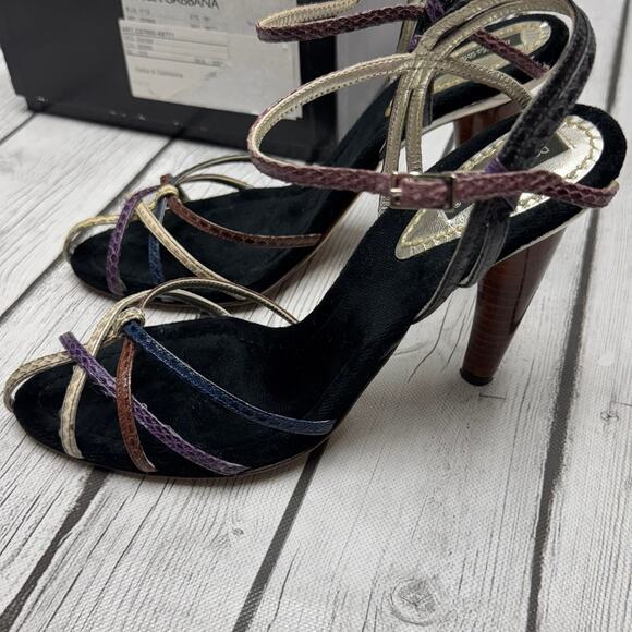 Dolce & Gabbana Snakeskin Ankle Strap Sandals Size 37 1/2 - Picture 1 of 11